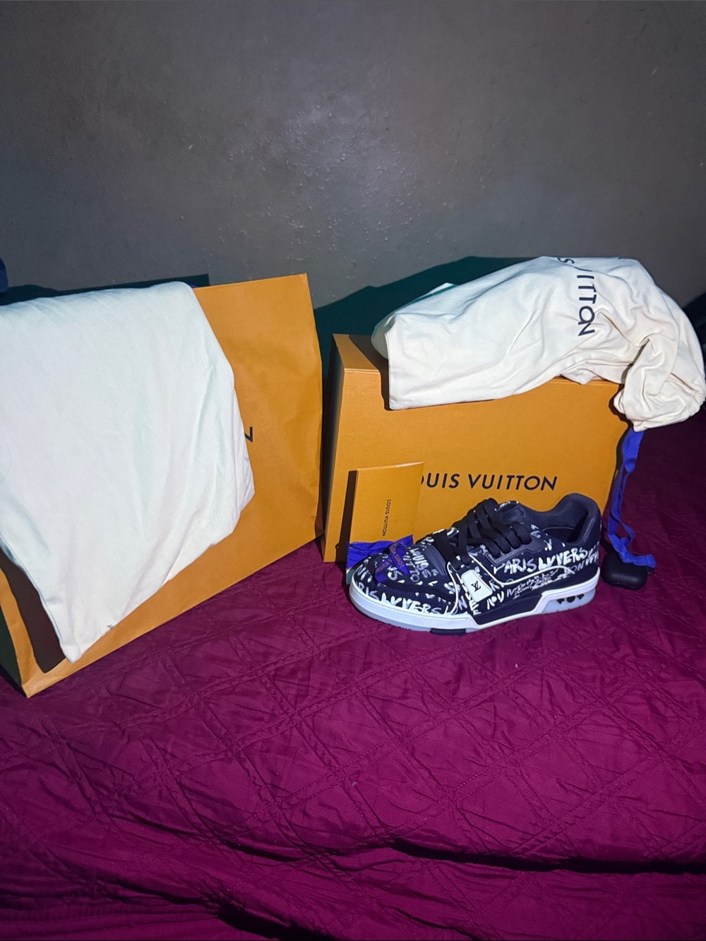 Louis Vuitton Black and Purple Graffiti Low-Top Sneakers